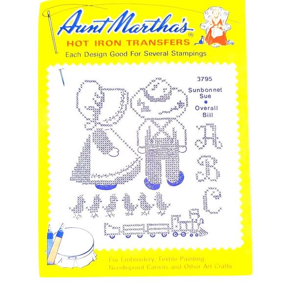 Aunt Martha's Hot Iron Transfers Sunbonnet Sue & Overall Bill Partially Used - Picture 1 of 2